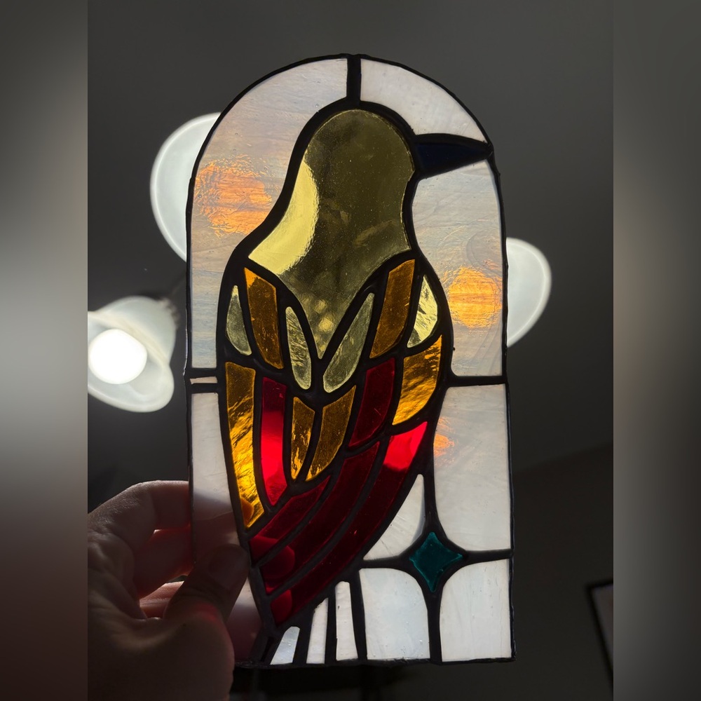 Stained glass crow